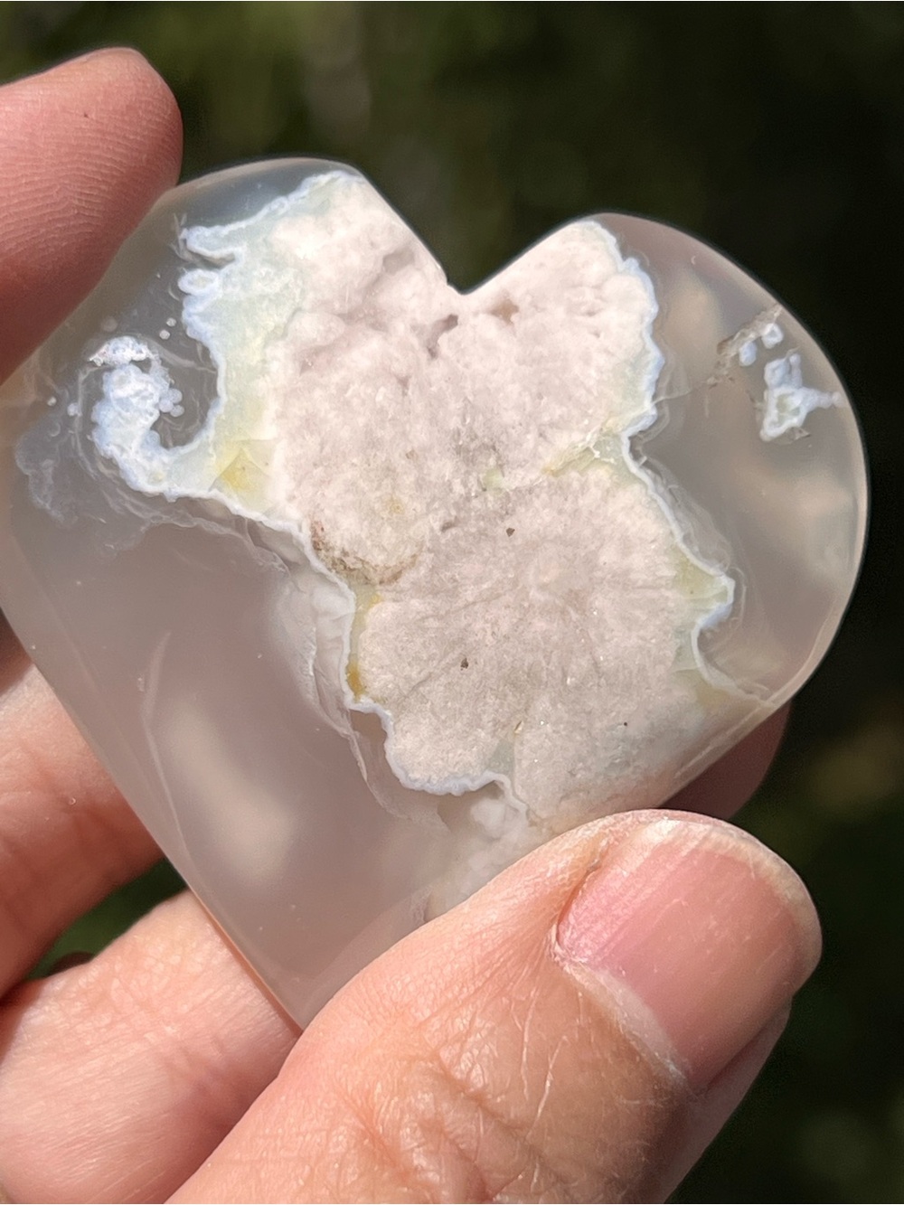 Green (4) cherry agate heart with stand | Crystal